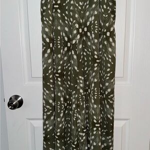 Olive Green Maxi Skirt with Cream Speckle Print
